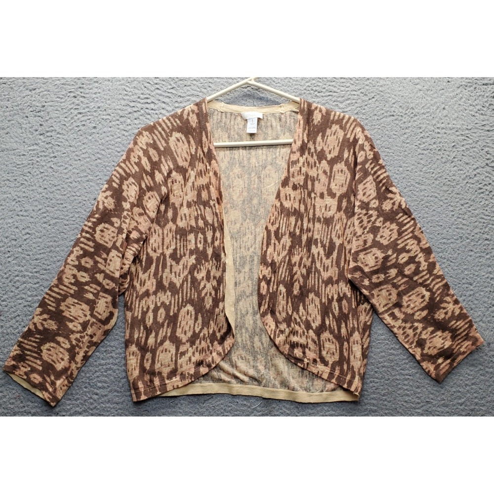 Chico's Cardigan Sweater Womens M Multi Abstract Print Long Sleeve Open Front